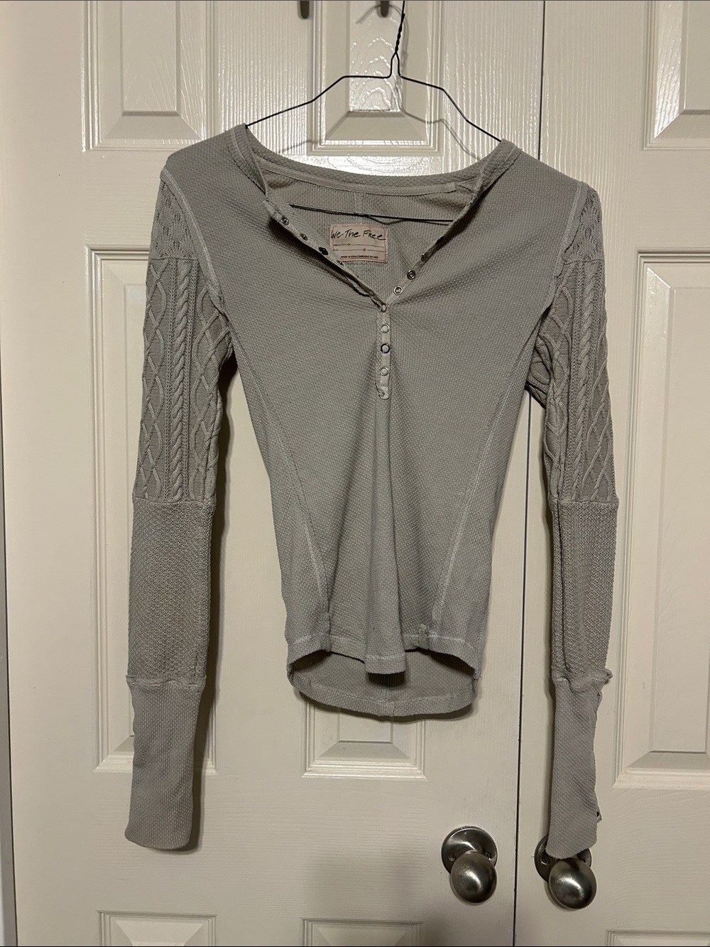 Free People Light Gray Long-Sleeve Henley with Cable Detail